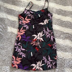 Obey Black Mini Dress with Pink, Purple, Green & Red Floral Print